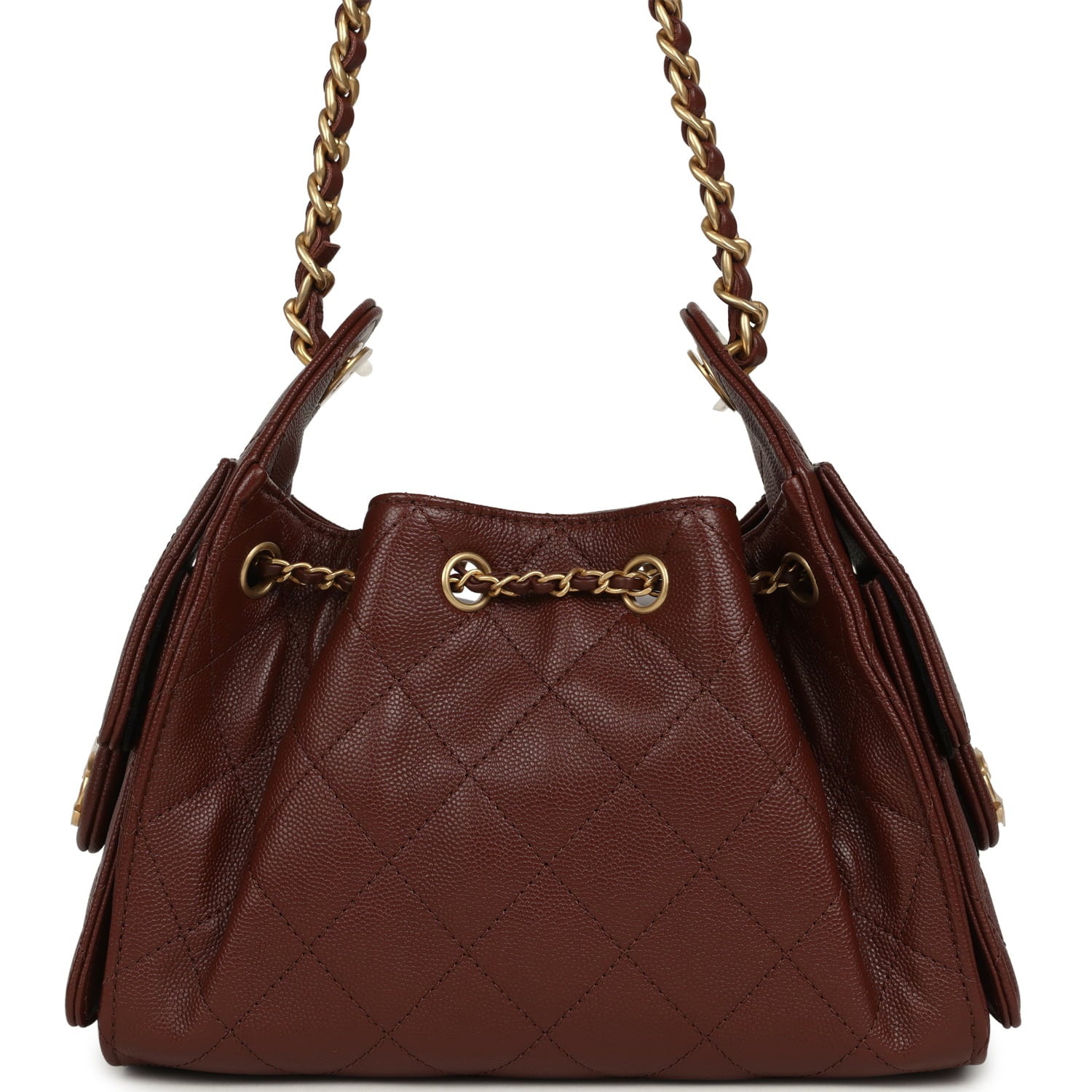 Chanel Mini 25 Hobo Bag Brown Caviar Antique Gold Hardware