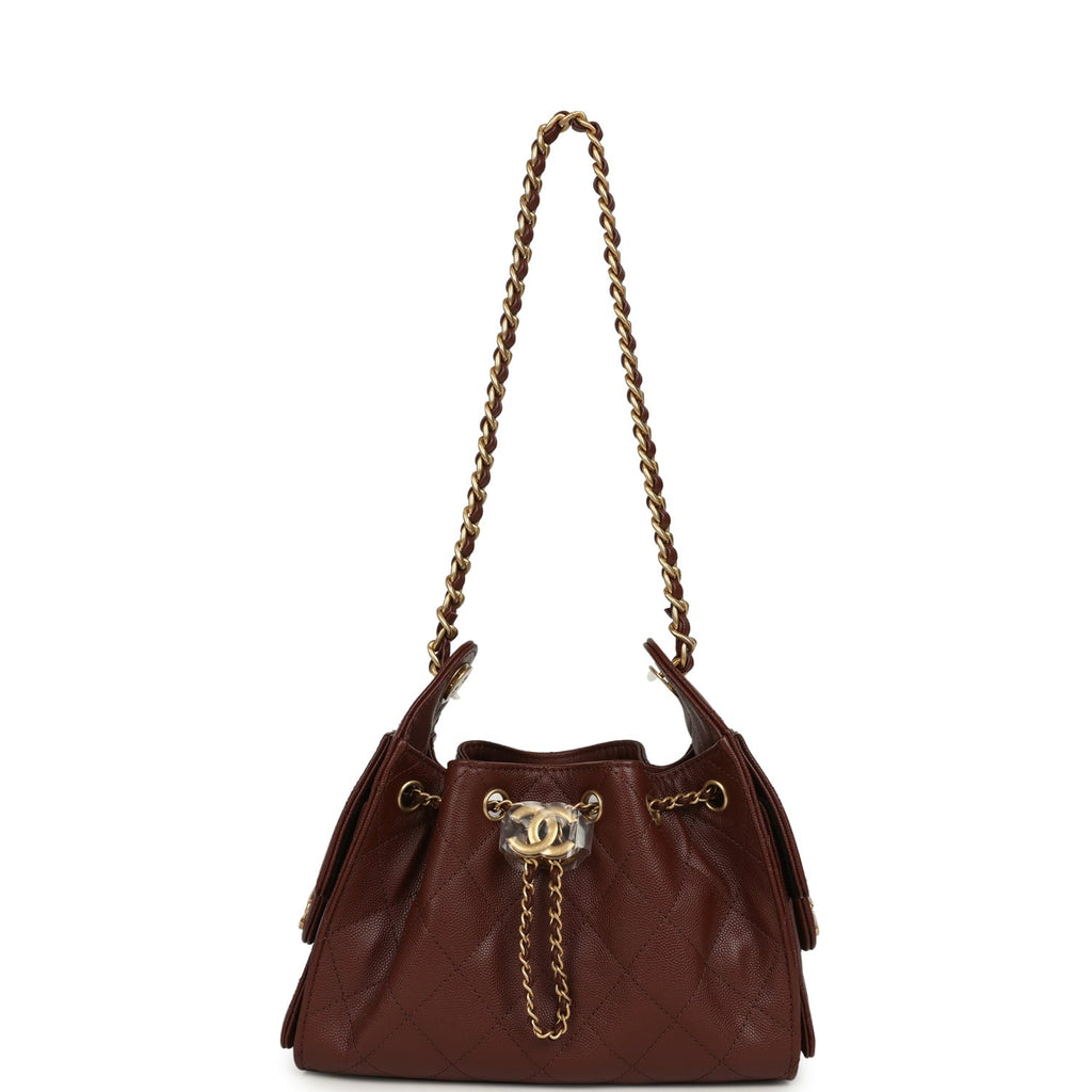 Chanel Mini 25 Hobo Bag Brown Caviar Antique Gold Hardware