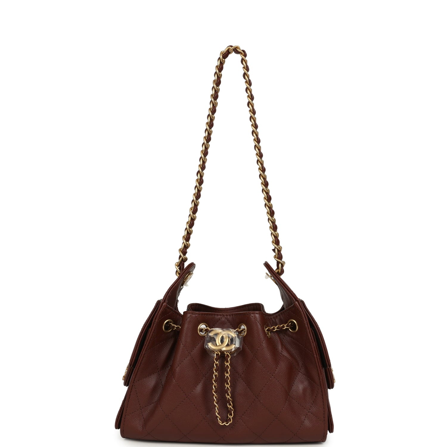 Chanel Mini 25 Hobo Bag Brown Caviar Antique Gold Hardware