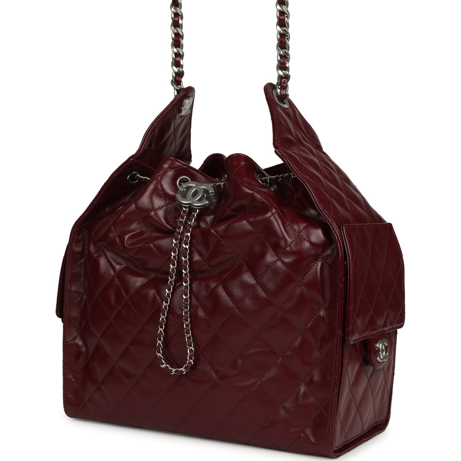 Chanel Medium 25 Hobo Bag Dark Burgundy Shiny Crumpled Calfskin Silver Hardware