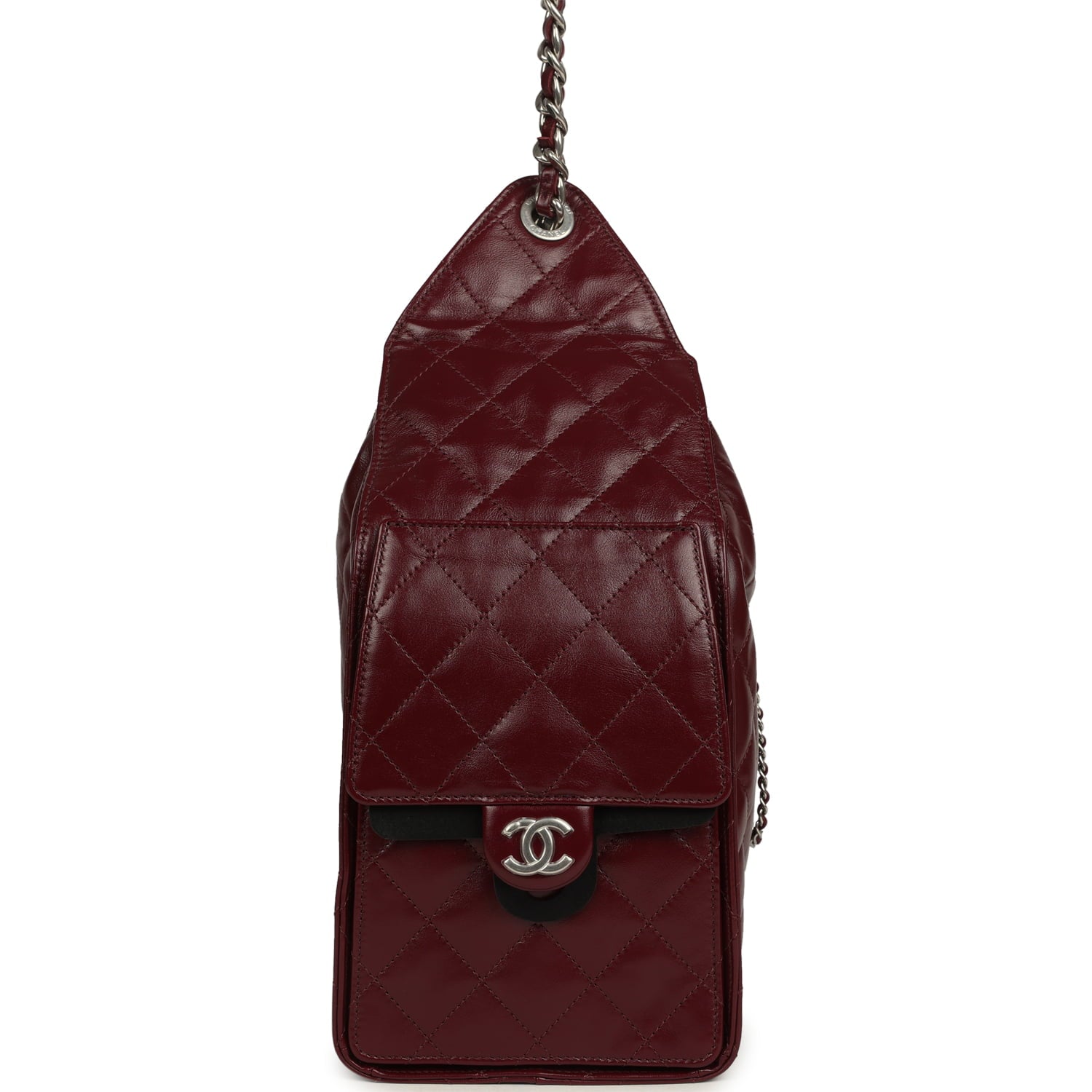 Chanel Medium 25 Hobo Bag Dark Burgundy Shiny Crumpled Calfskin Silver Hardware