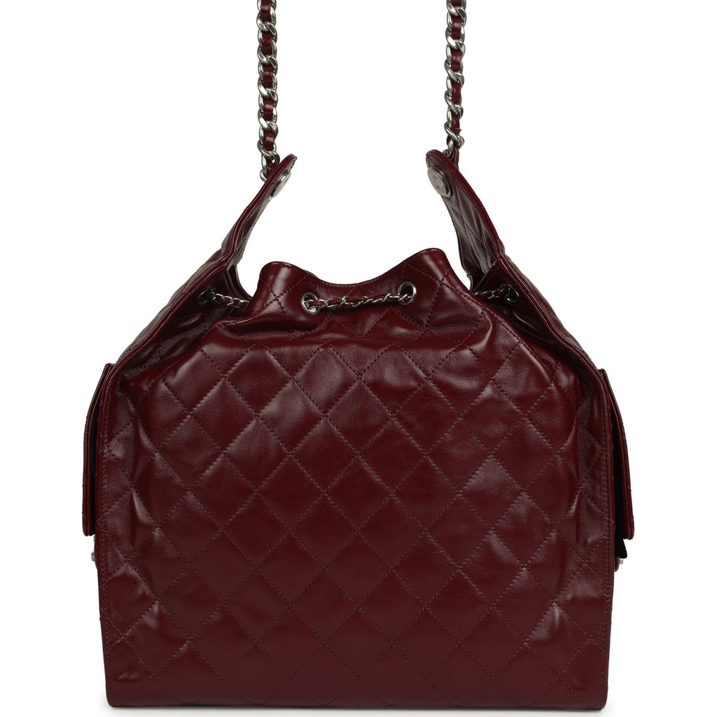 Chanel Medium 25 Hobo Bag Dark Burgundy Shiny Crumpled Calfskin Silver Hardware