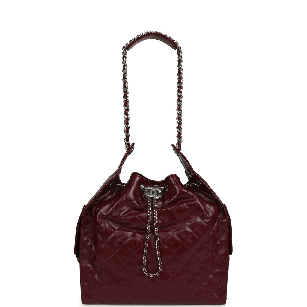 Chanel Medium 25 Hobo Bag Dark Burgundy Shiny Crumpled Calfskin Silver Hardware