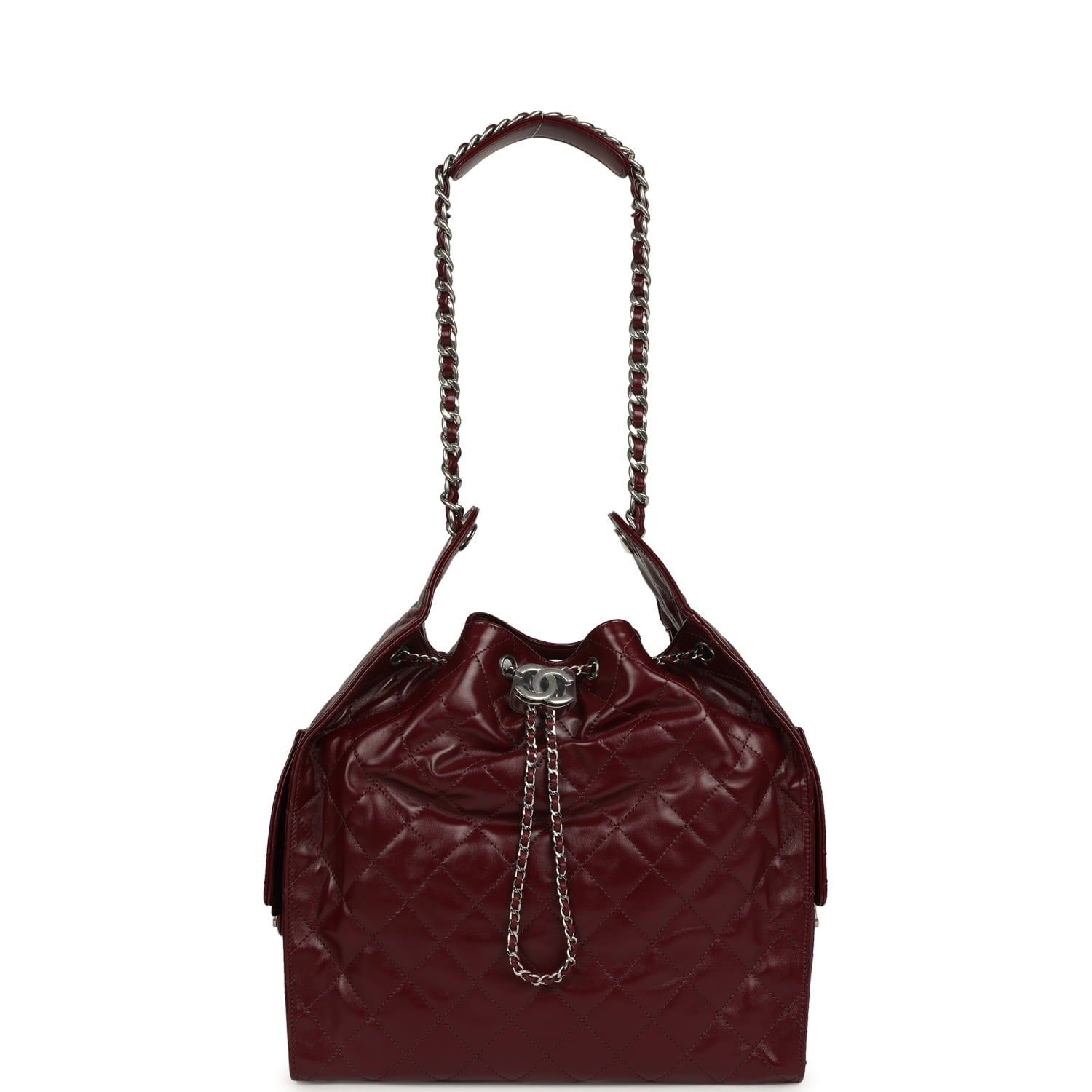 Chanel Medium 25 Hobo Bag Dark Burgundy Shiny Crumpled Calfskin Silver Hardware