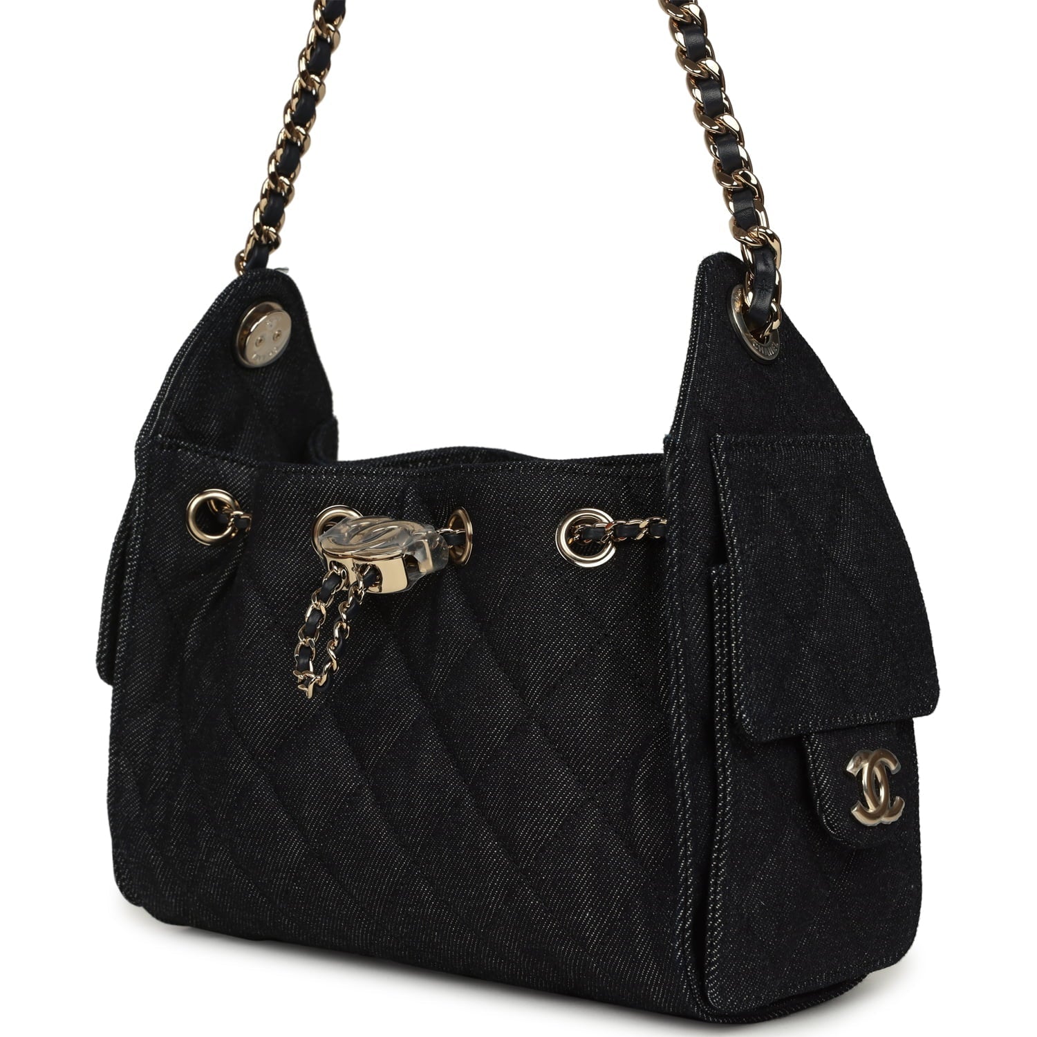 Chanel Mini 25 Hobo Bag Dark Blue Denim Light Gold Hardware
