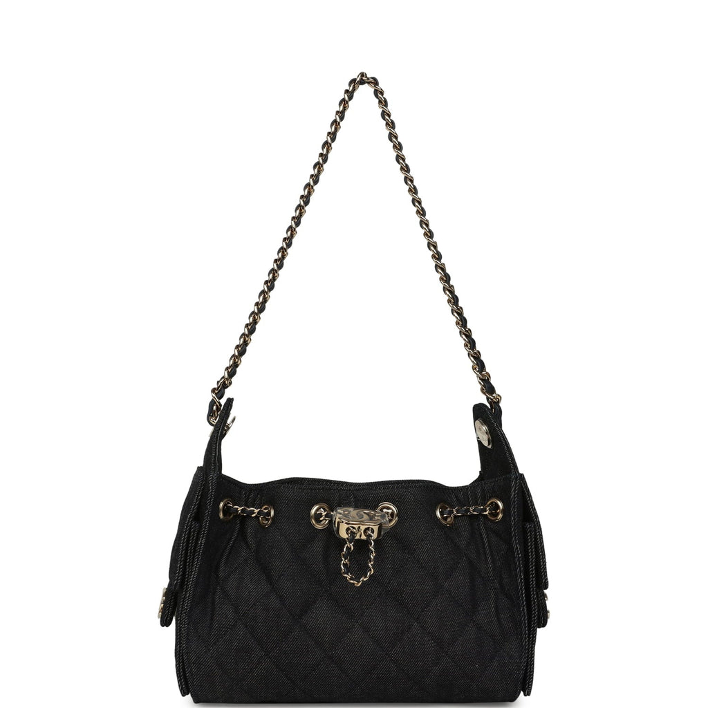 Chanel Mini 25 Hobo Bag Dark Blue Denim Light Gold Hardware