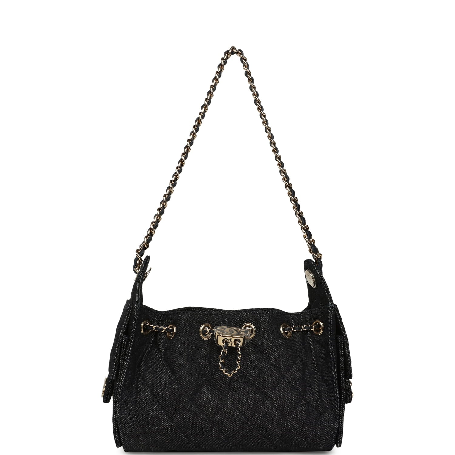 Chanel Mini 25 Hobo Bag Dark Blue Denim Light Gold Hardware