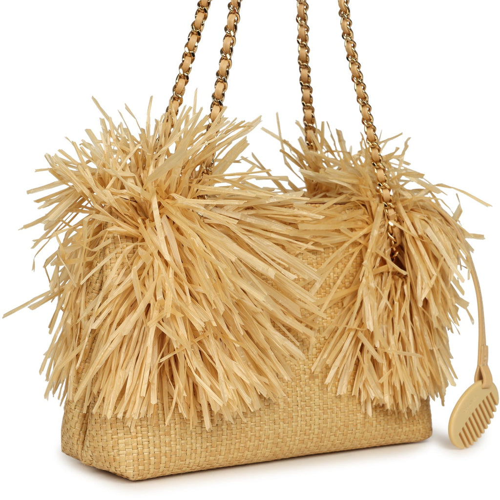 Chanel Small CC Shopping Bag Beige Braided Raffia Gold Hardware