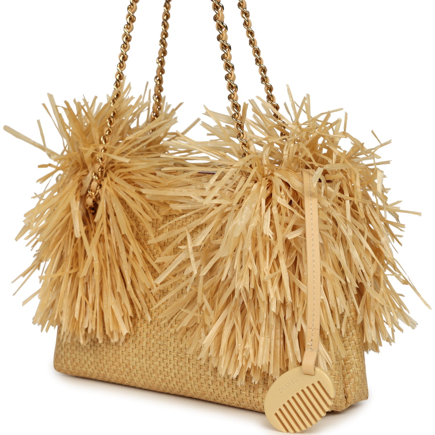 Chanel Small CC Shopping Bag Beige Braided Raffia Gold Hardware