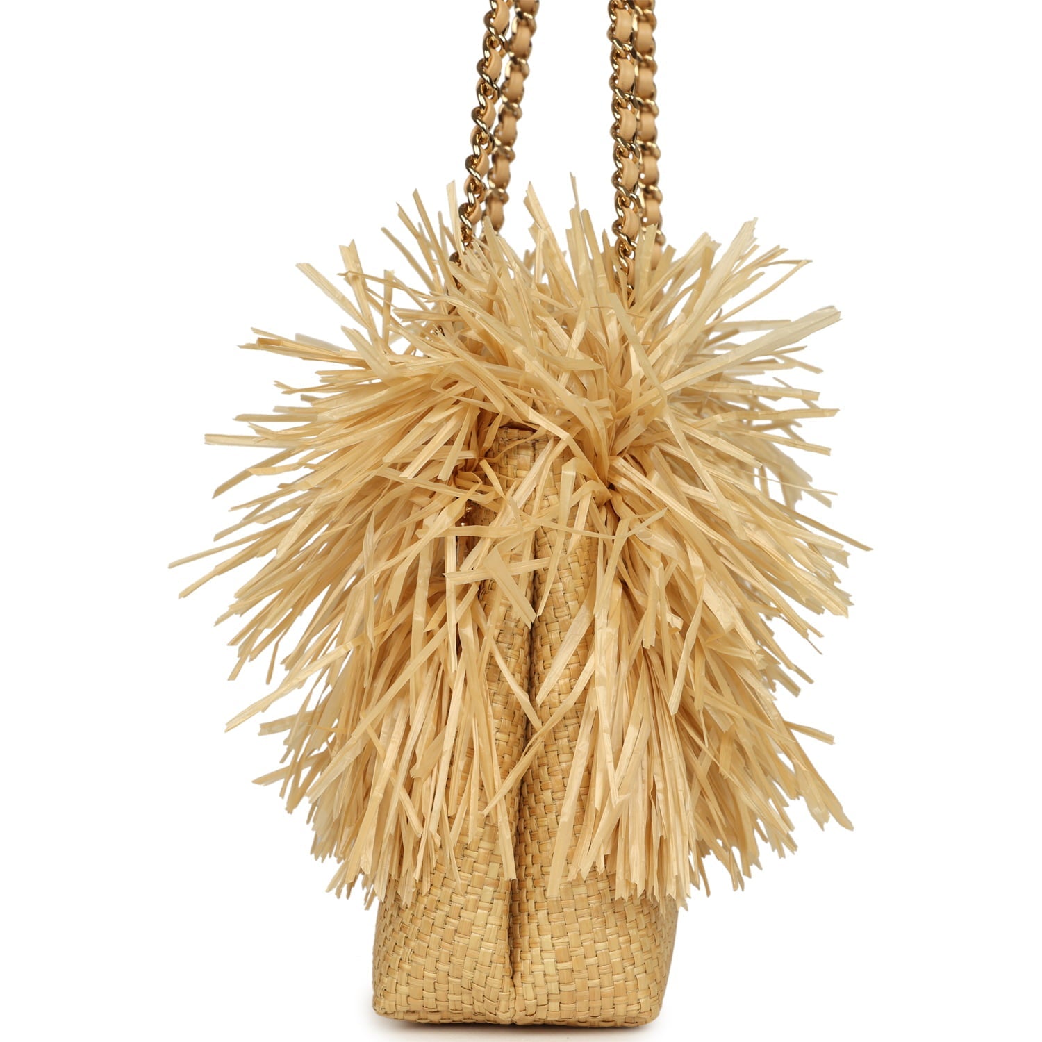 Chanel Small CC Shopping Bag Beige Braided Raffia Gold Hardware