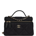 Chanel Top Handle Long Vanity Case with Chain Dark Blue Denim Light Gold Hardware