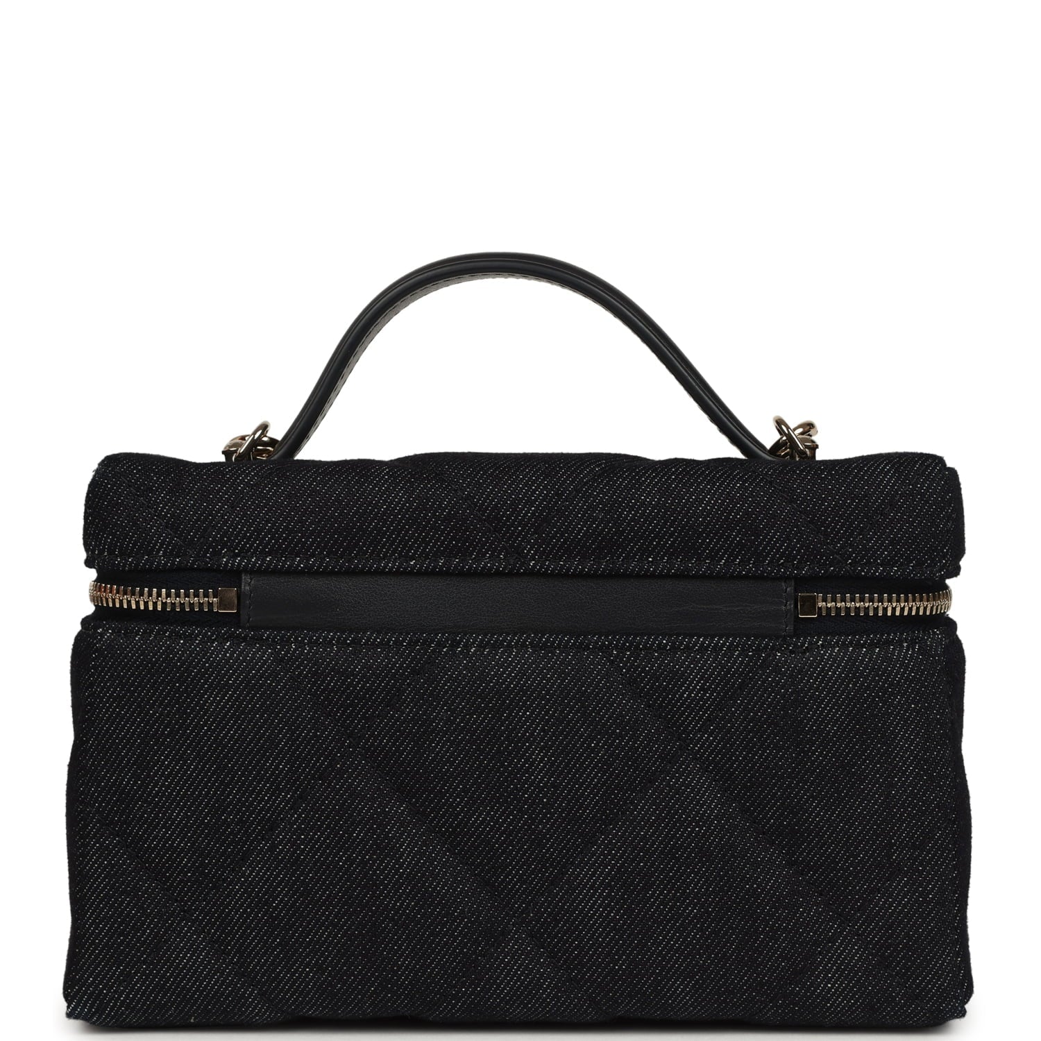 Chanel Top Handle Long Vanity Case with Chain Dark Blue Denim Light Gold Hardware