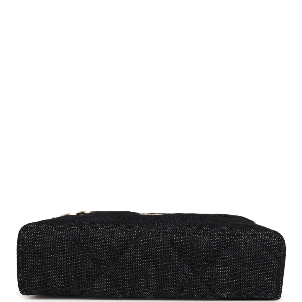 Chanel Top Handle Long Vanity Case with Chain Dark Blue Denim Light Gold Hardware