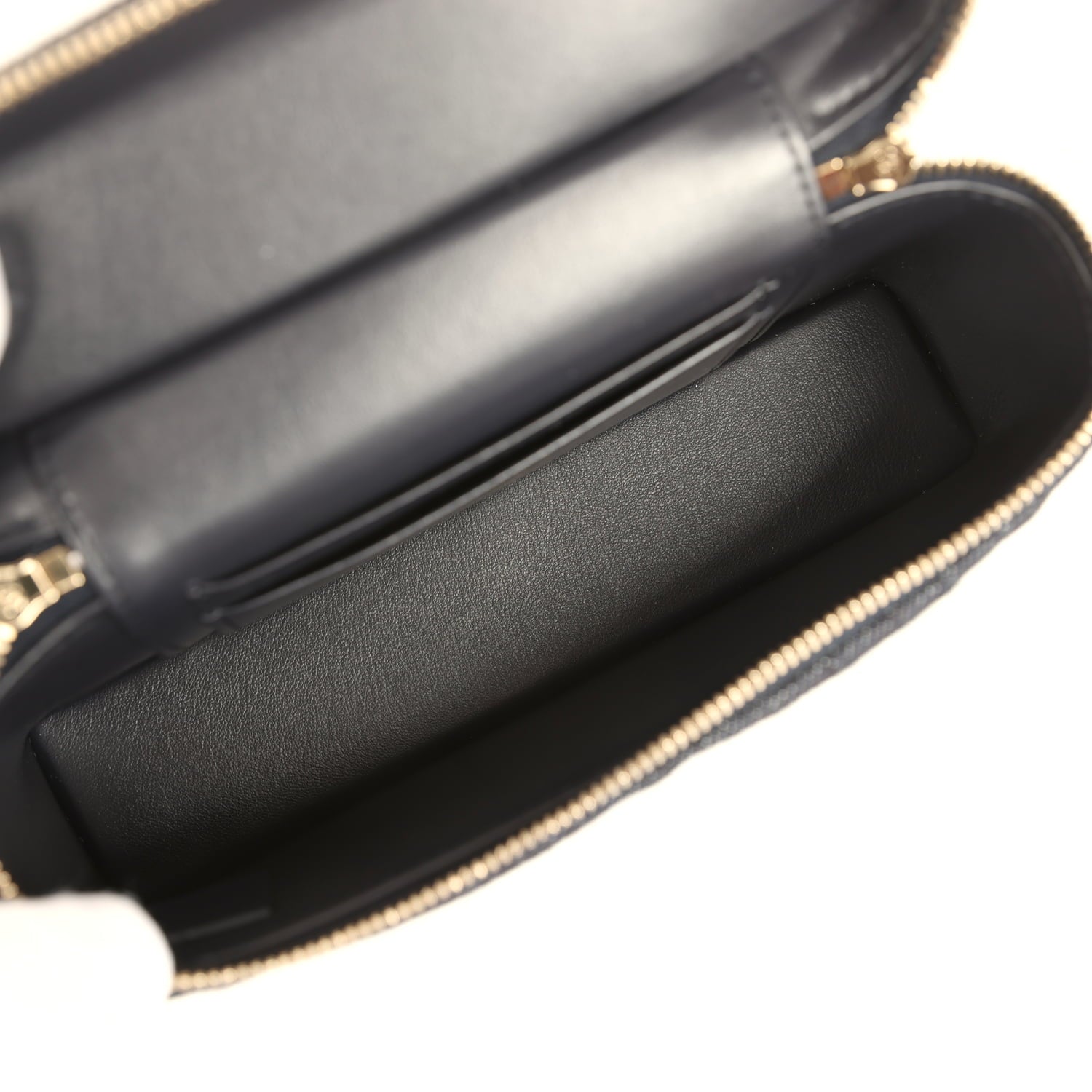 Chanel Top Handle Long Vanity Case with Chain Dark Blue Denim Light Gold Hardware