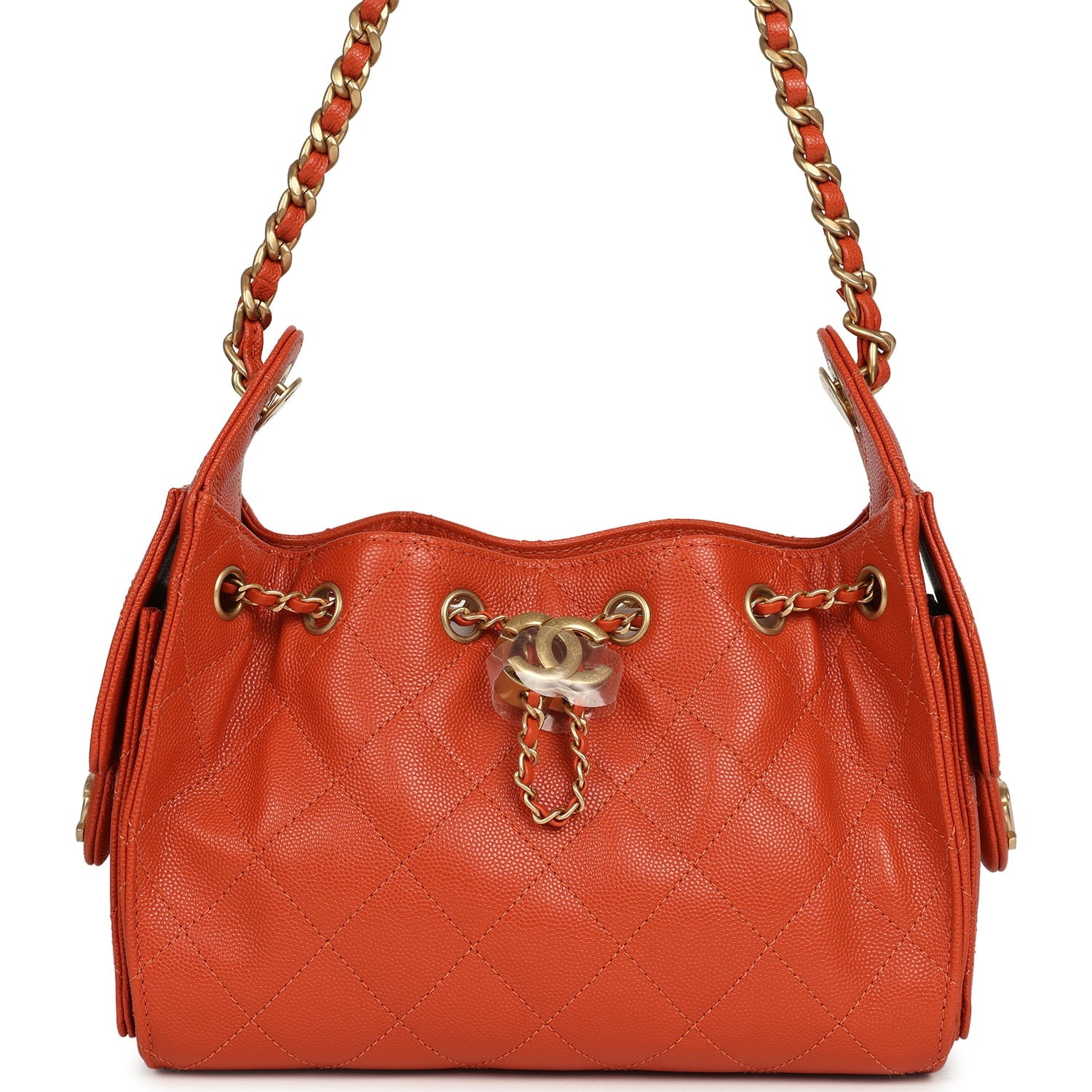 Chanel Mini 25 Hobo Bag Dark Orange Caviar Antique Gold Hardware