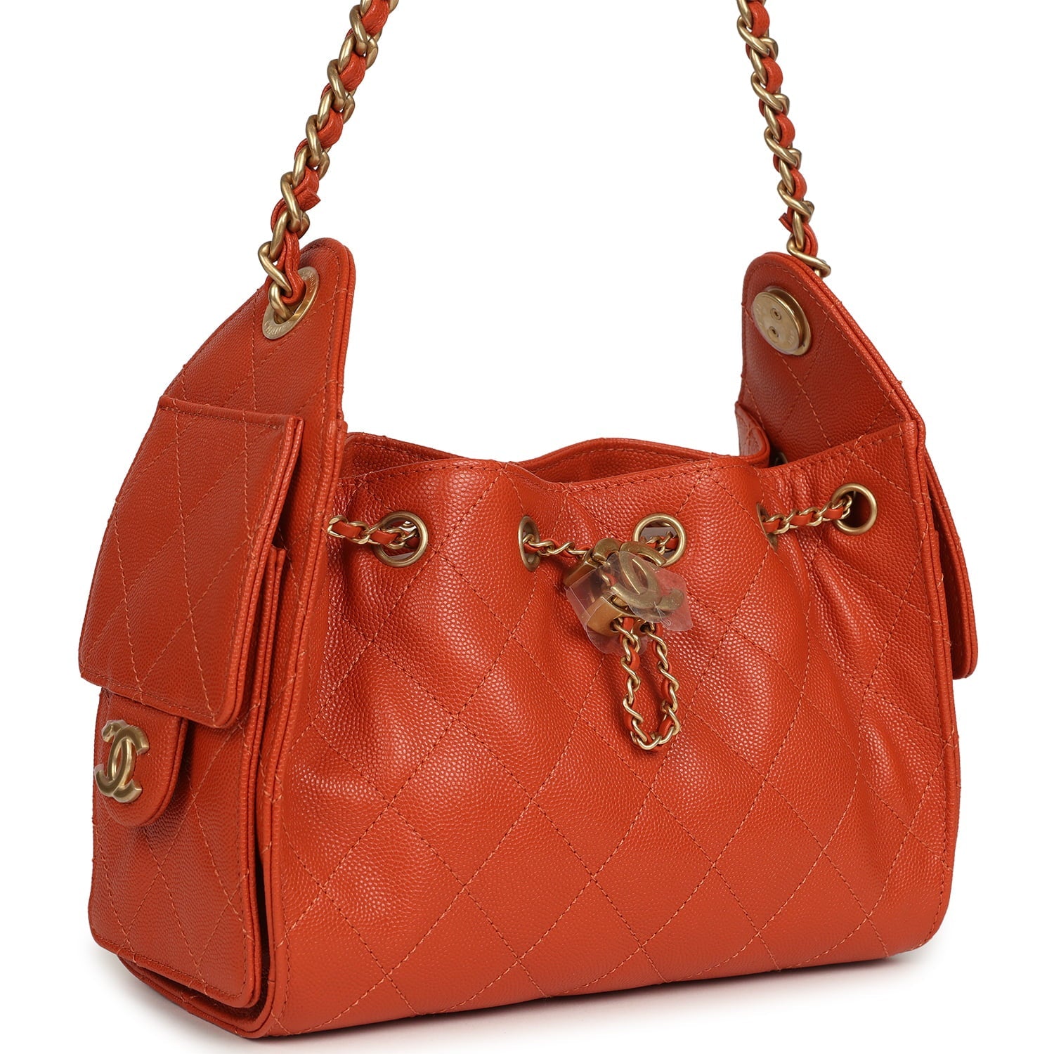 Chanel Mini 25 Hobo Bag Dark Orange Caviar Antique Gold Hardware