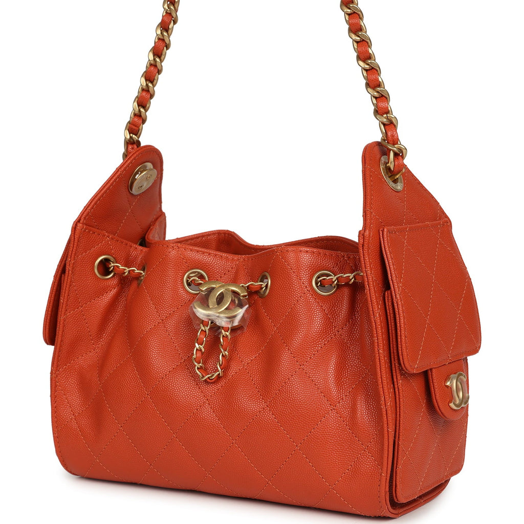 Chanel Mini 25 Hobo Bag Dark Orange Caviar Antique Gold Hardware