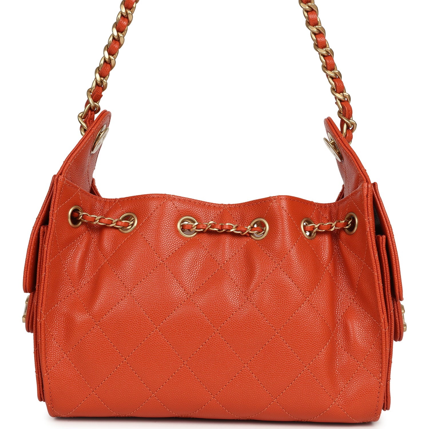 Chanel Mini 25 Hobo Bag Dark Orange Caviar Antique Gold Hardware