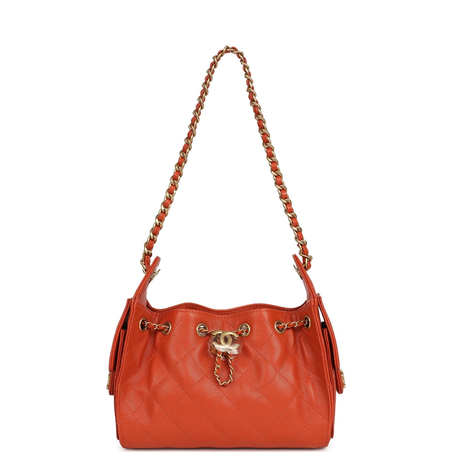 Chanel Mini 25 Hobo Bag Dark Orange Caviar Antique Gold Hardware