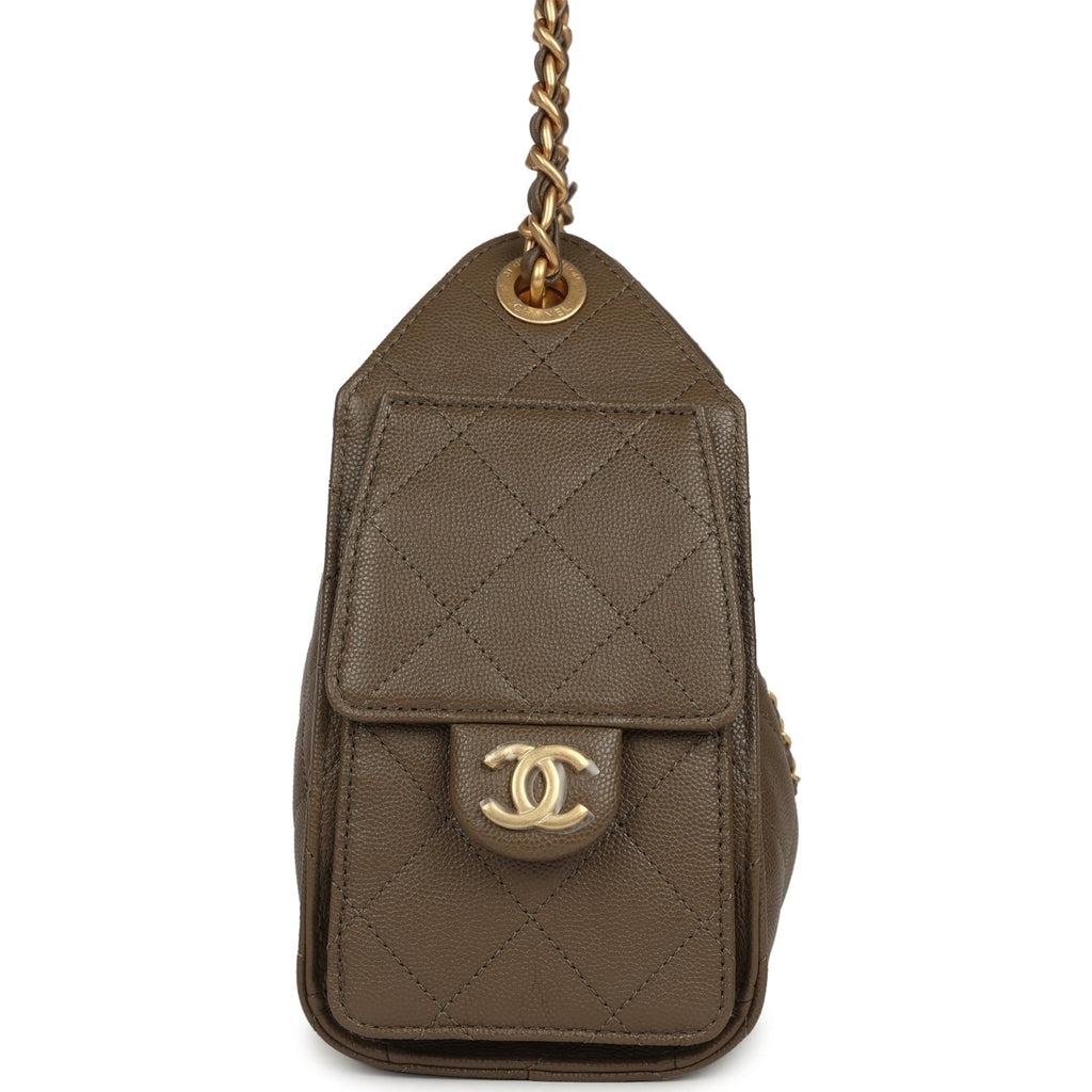 Chanel Mini 25 Hobo Bag Dark Khaki Caviar Antique Gold Hardware