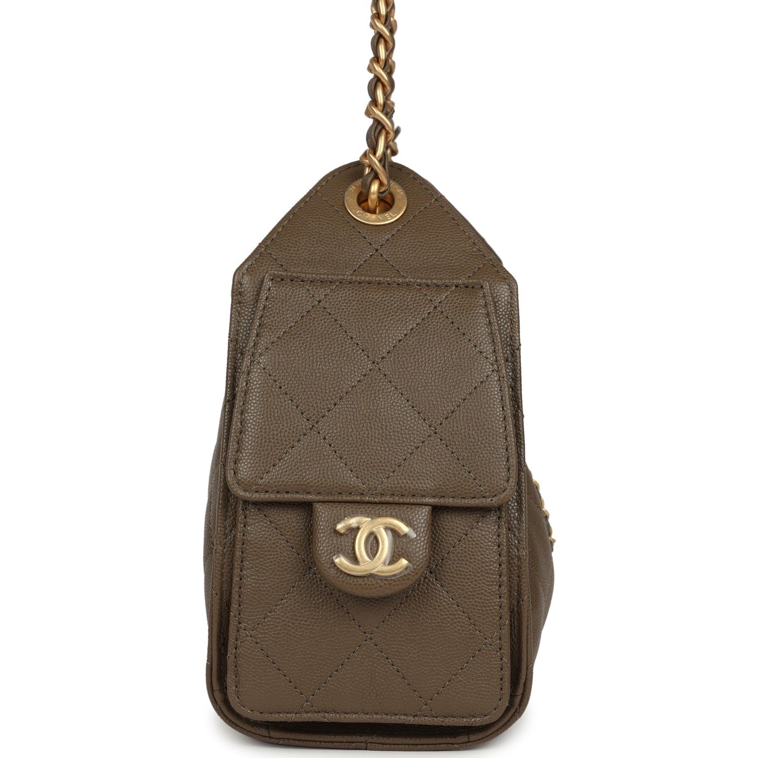 Chanel Mini 25 Hobo Bag Dark Khaki Caviar Antique Gold Hardware