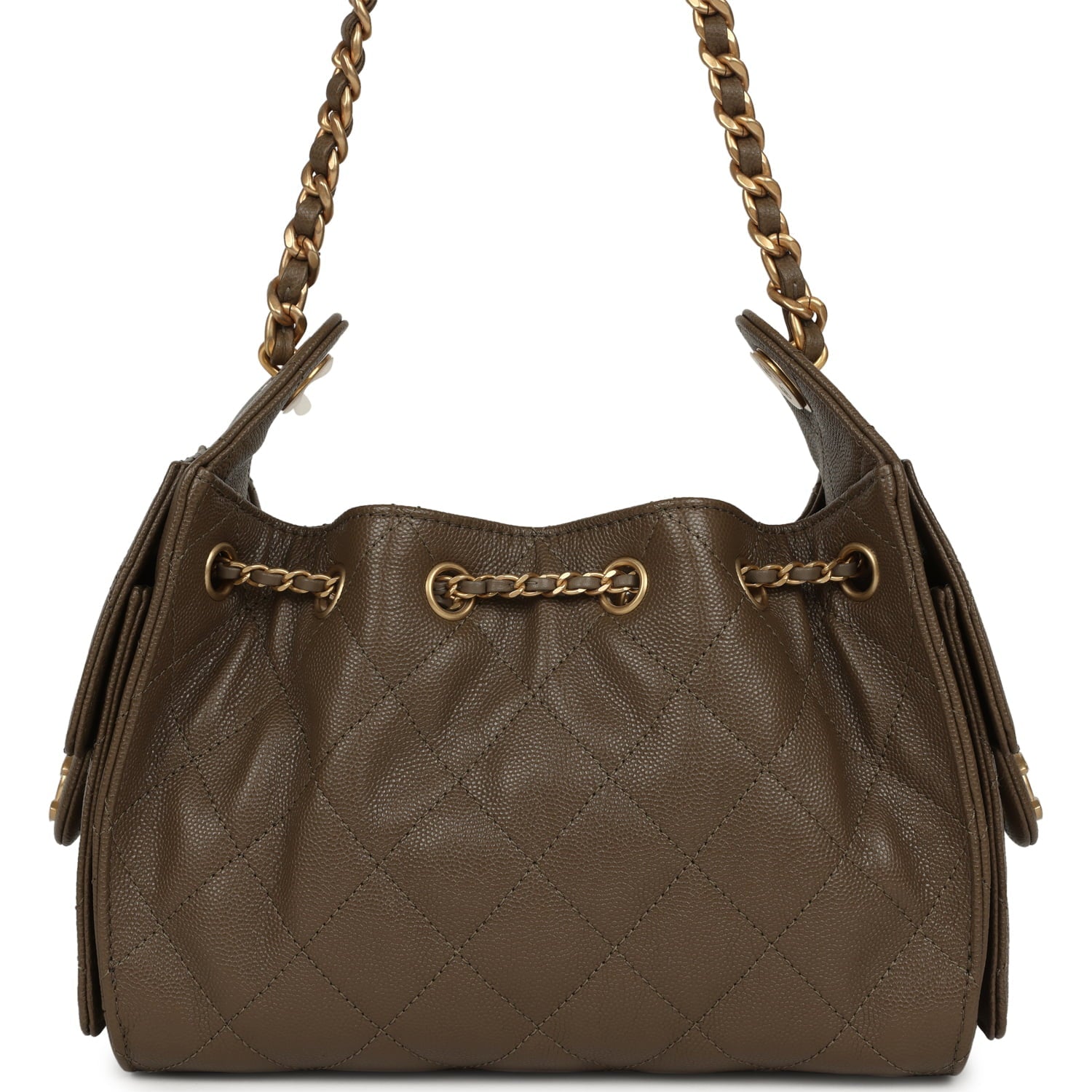 Chanel Mini 25 Hobo Bag Dark Khaki Caviar Antique Gold Hardware