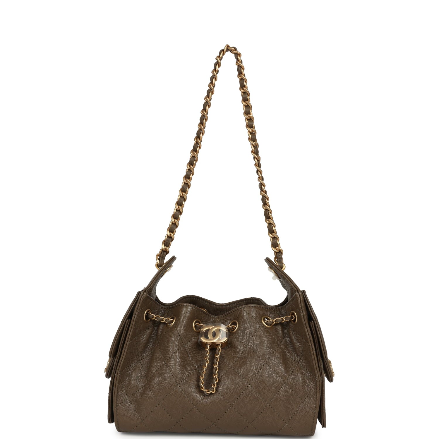 Chanel Mini 25 Hobo Bag Dark Khaki Caviar Antique Gold Hardware