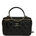 Chanel Small Top Handle Vanity Case Black Lambskin Light Gold Hardware
