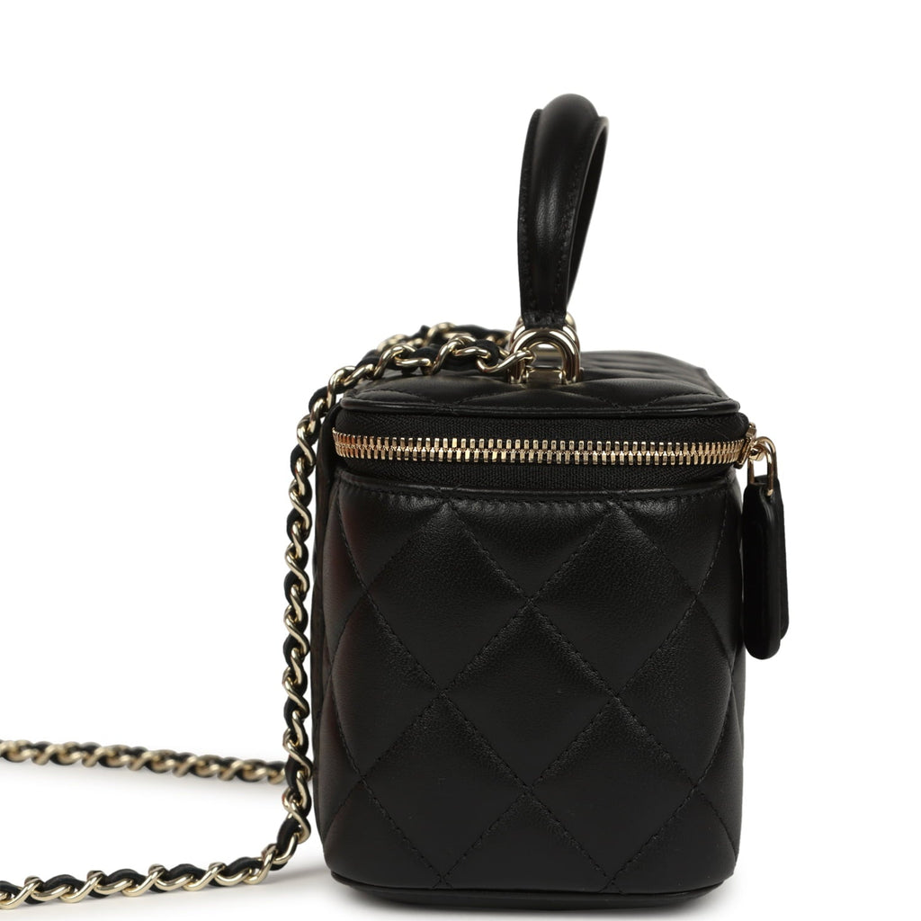 Chanel Small Top Handle Vanity Case Black Lambskin Light Gold Hardware