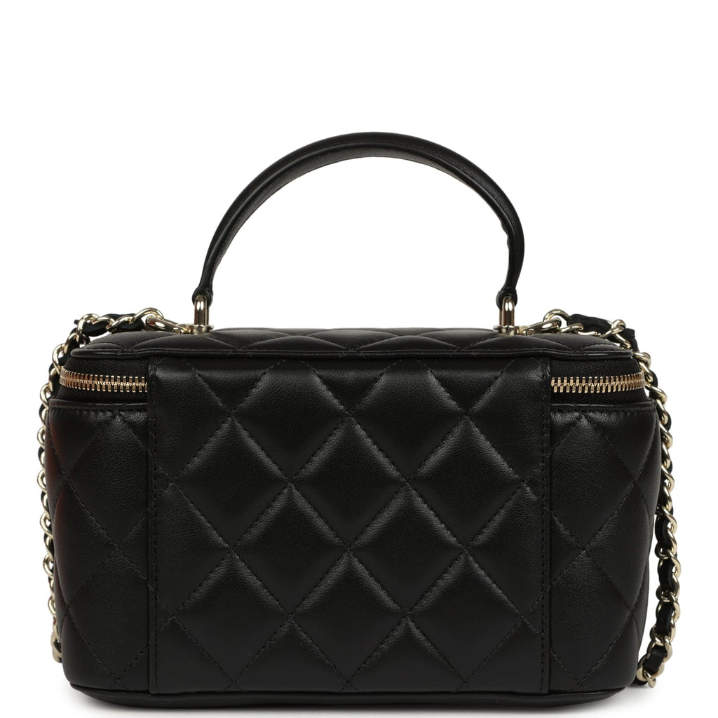 Chanel Small Top Handle Vanity Case Black Lambskin Light Gold Hardware