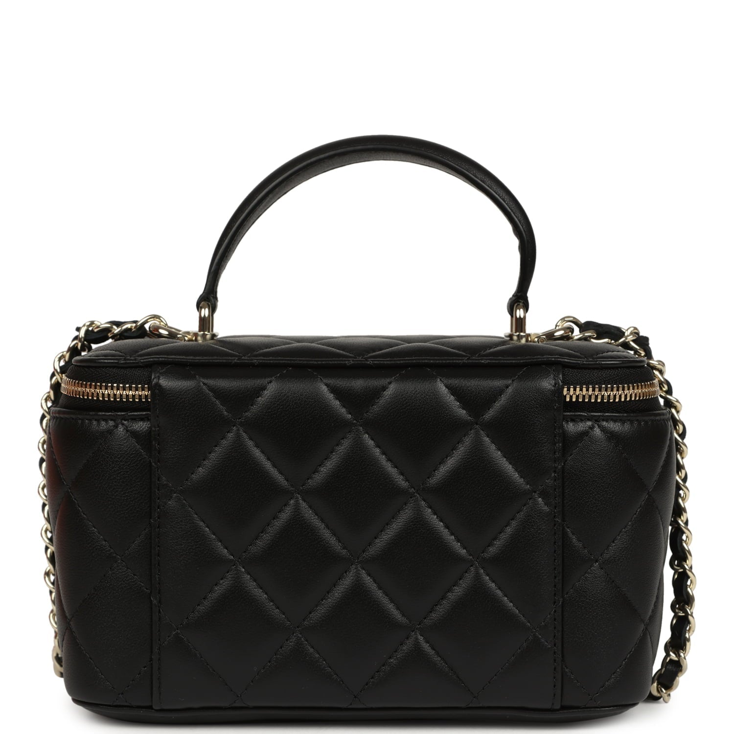 Chanel Small Top Handle Vanity Case Black Lambskin Light Gold Hardware