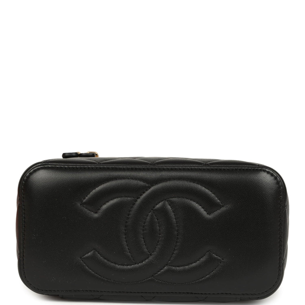 Chanel Small Top Handle Vanity Case Black Lambskin Light Gold Hardware