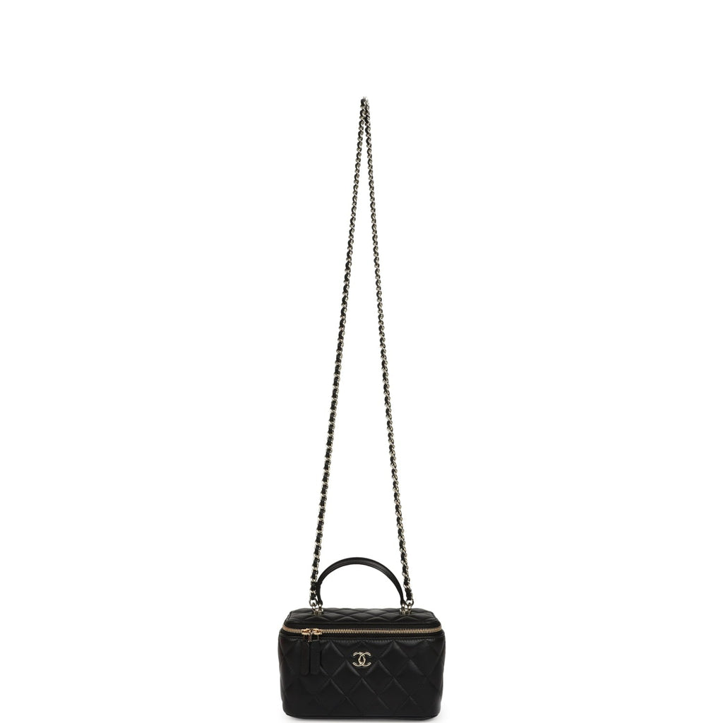 Chanel Small Top Handle Vanity Case Black Lambskin Light Gold Hardware
