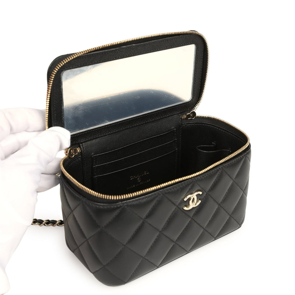 Chanel Small Top Handle Vanity Case Black Lambskin Light Gold Hardware