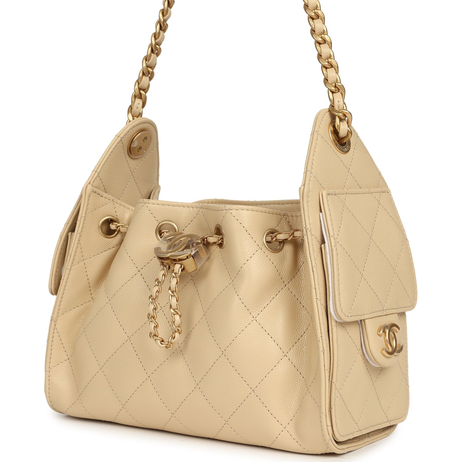 Chanel Mini 25 Hobo Bag Light Beige Caviar Antique Gold Hardware