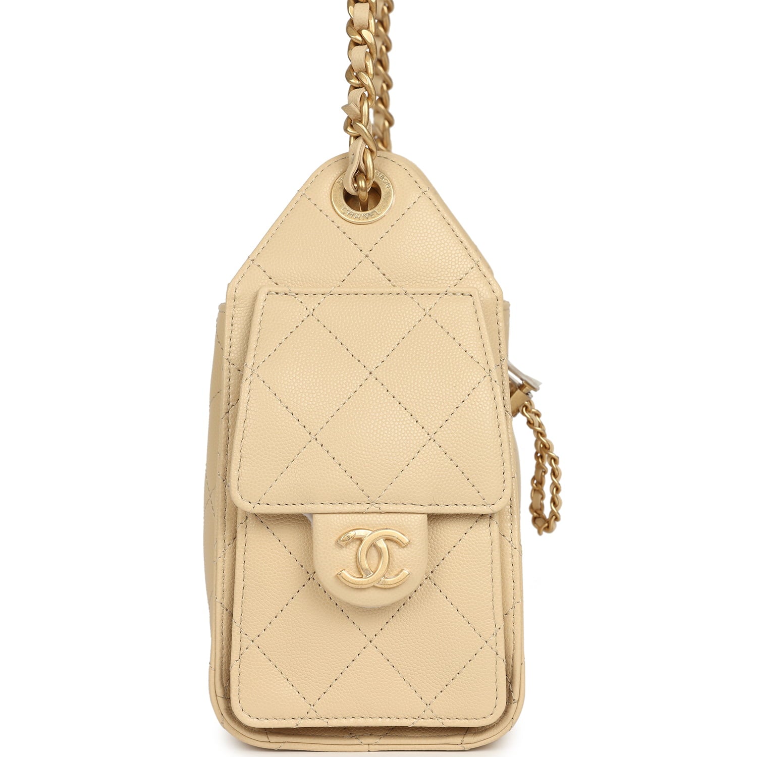 Chanel Mini 25 Hobo Bag Light Beige Caviar Antique Gold Hardware