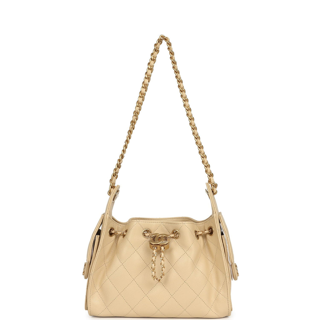Chanel Mini 25 Hobo Bag Light Beige Caviar Antique Gold Hardware