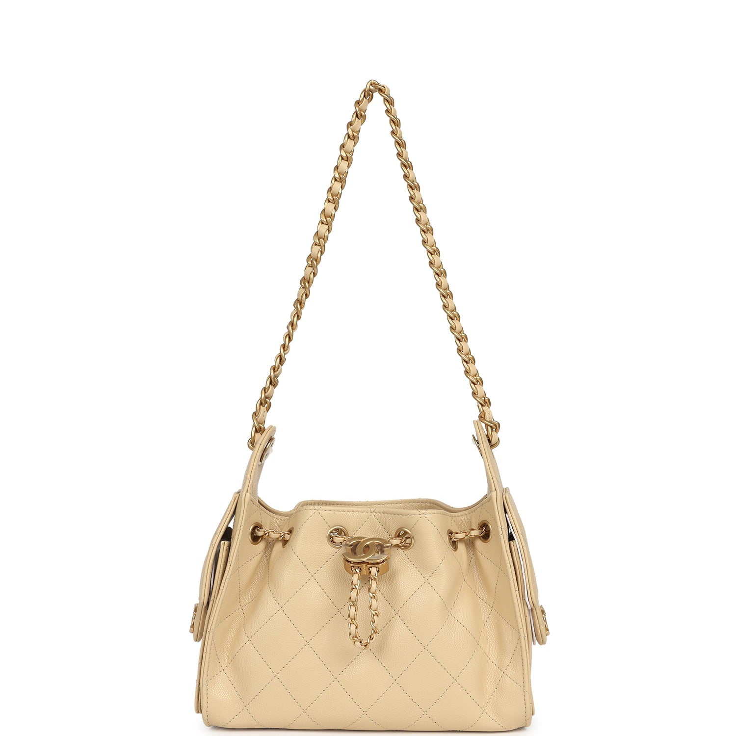 Chanel Mini 25 Hobo Bag Light Beige Caviar Antique Gold Hardware