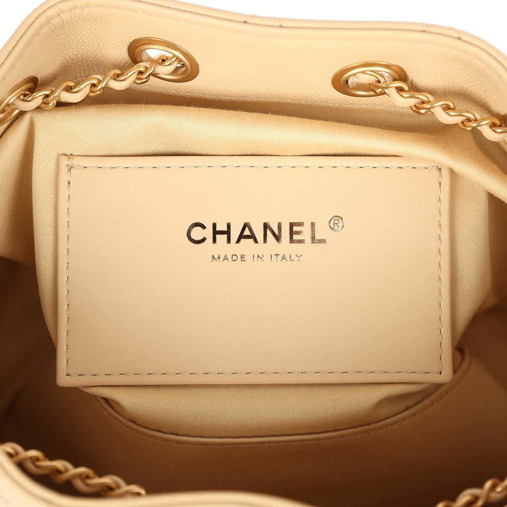 Chanel Mini 25 Hobo Bag Light Beige Caviar Antique Gold Hardware