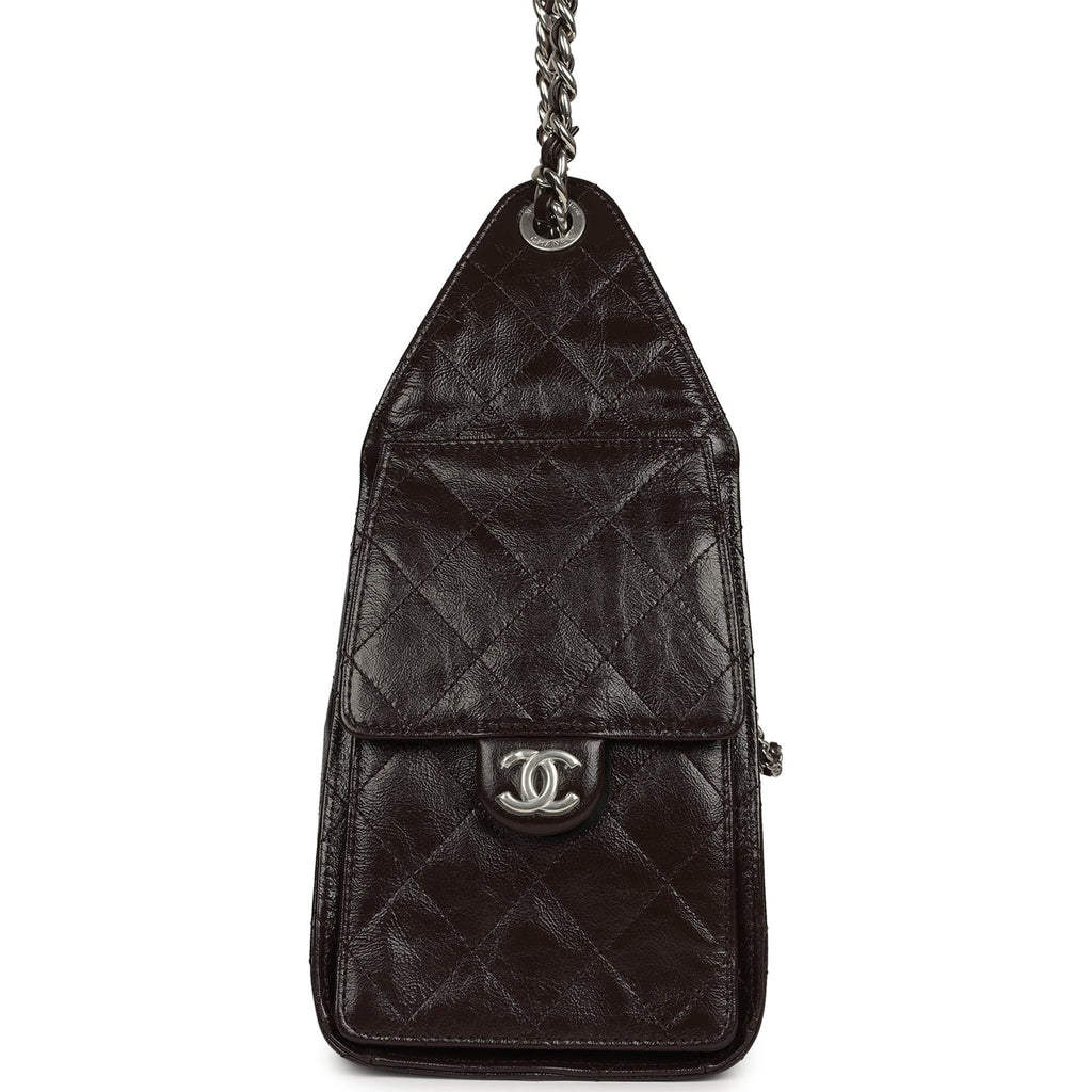 Chanel Small 25 Hobo Bag Dark Brown Shiny Aged Calfskin Silver Hardware