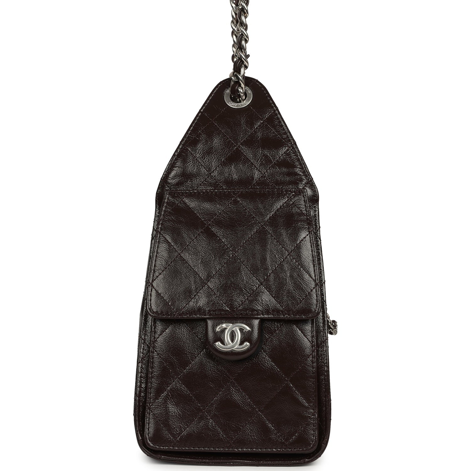 Chanel Small 25 Hobo Bag Dark Brown Shiny Aged Calfskin Silver Hardware