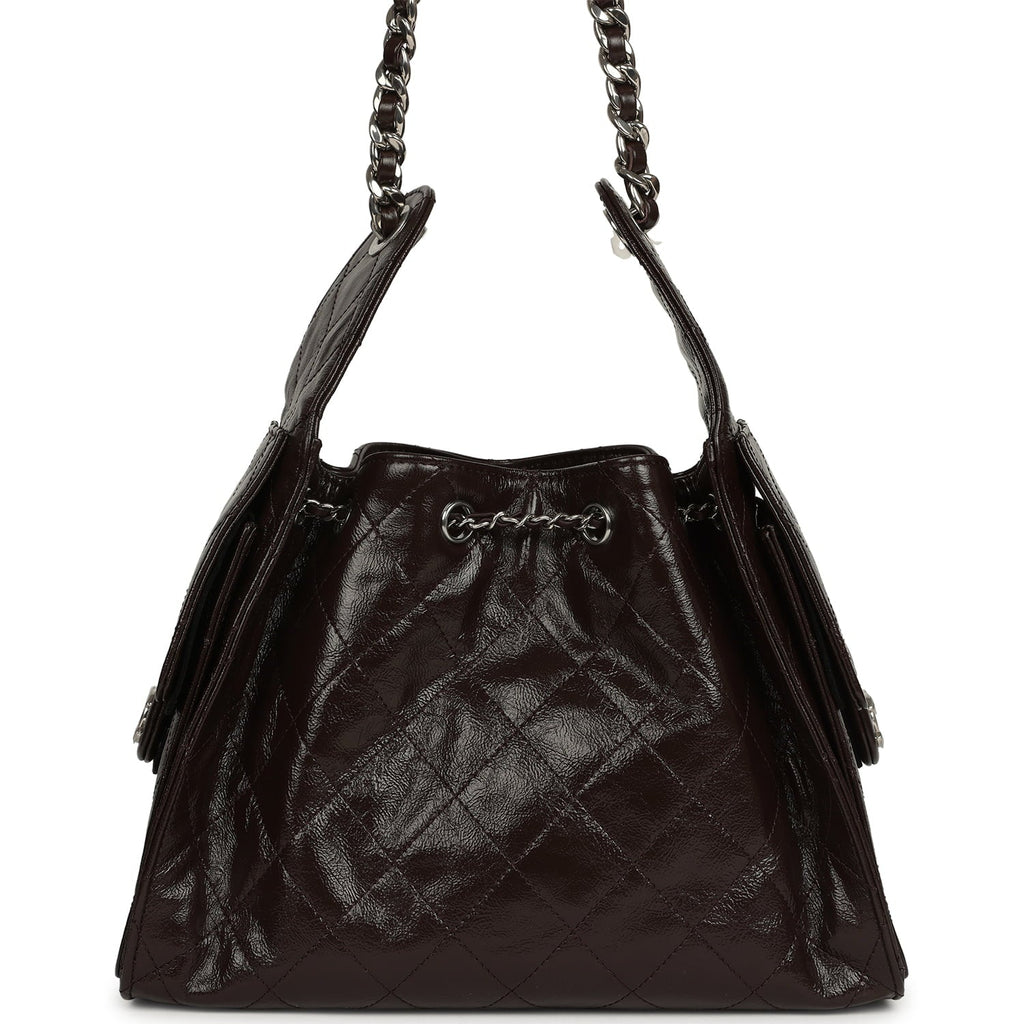 Chanel Small 25 Hobo Bag Dark Brown Shiny Aged Calfskin Silver Hardware