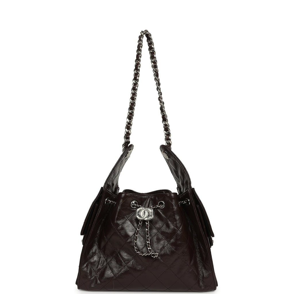 Chanel Small 25 Hobo Bag Dark Brown Shiny Aged Calfskin Silver Hardware