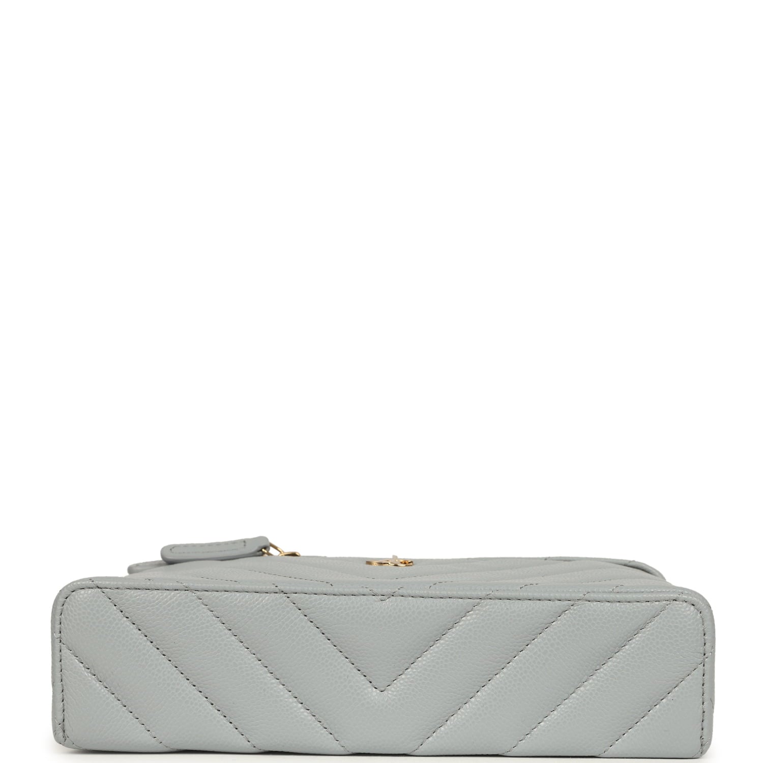 Chanel Chevron Top Handle Long Vanity Case with Chain Grey Shiny Caviar Gold Hardware