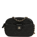 Chanel Mini Camera Case Clutch with Chain Black Caviar Light Gold Hardware