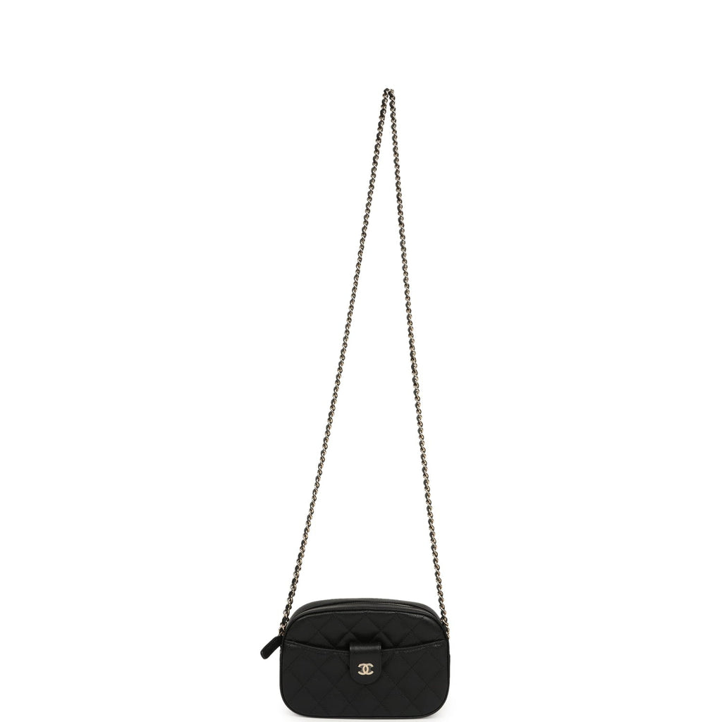 Chanel Mini Camera Case Clutch with Chain Black Caviar Light Gold Hardware