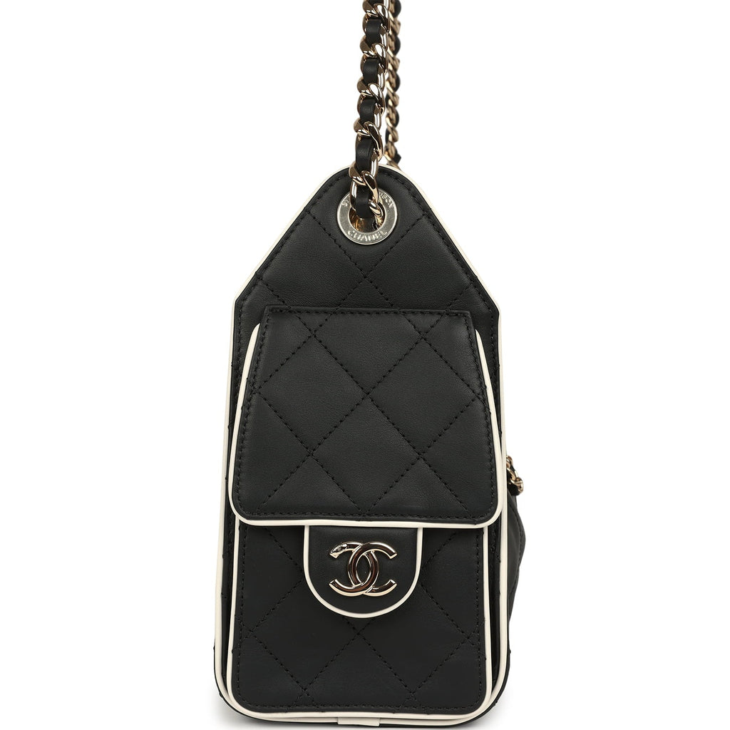 Chanel Mini 25 Hobo Bag Black and White Calfskin Light Gold Hardware
