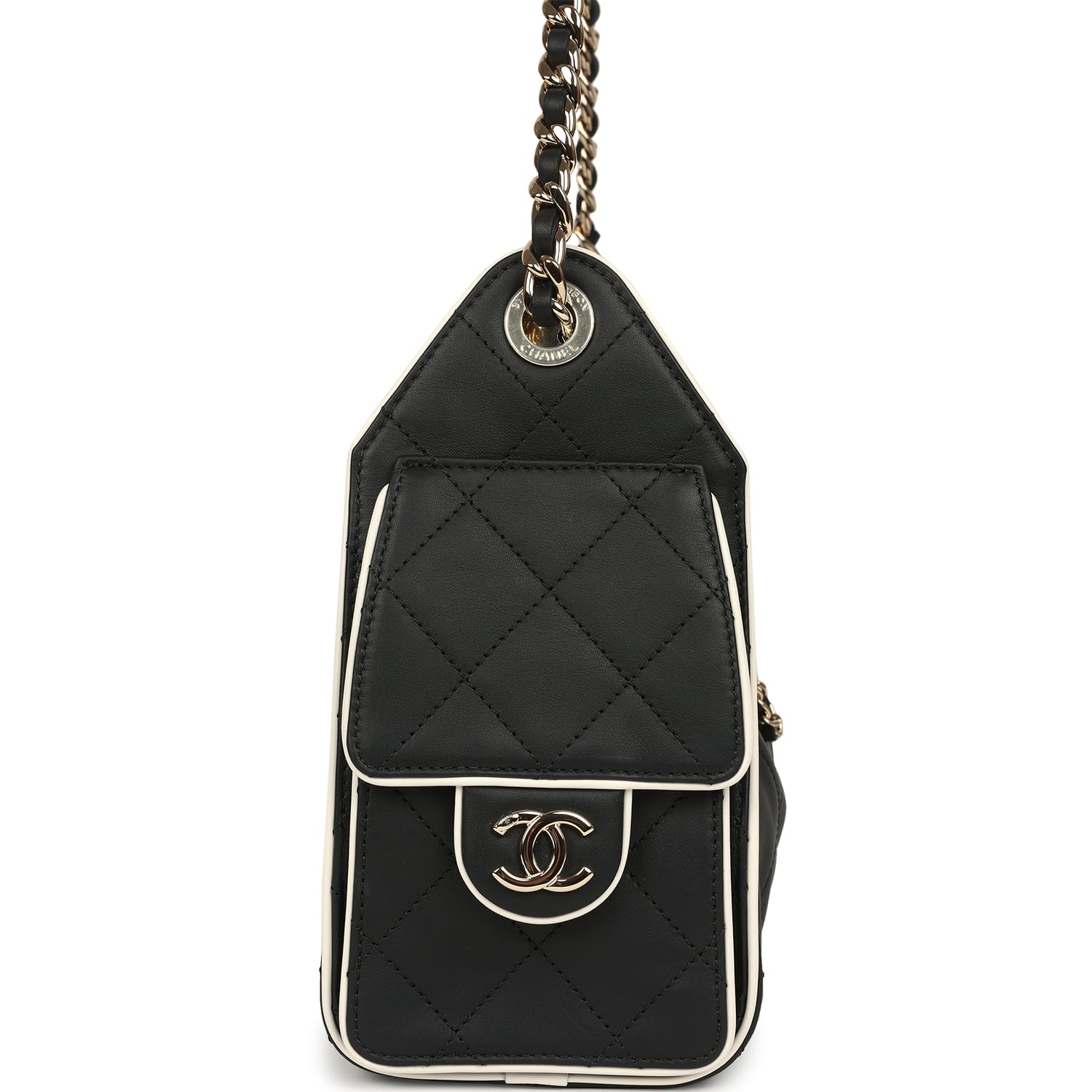 Chanel Mini 25 Hobo Bag Black and White Calfskin Light Gold Hardware