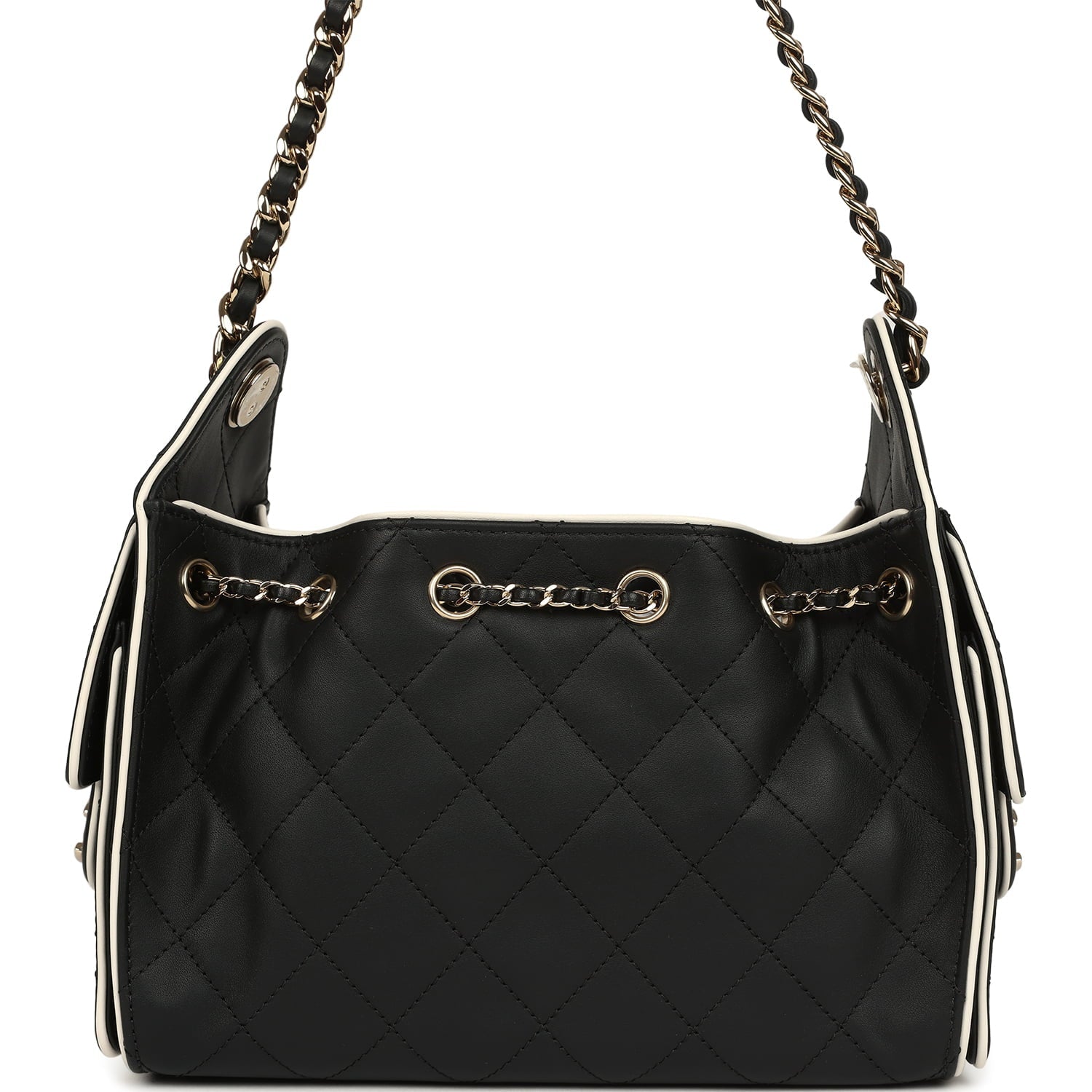 Chanel Mini 25 Hobo Bag Black and White Calfskin Light Gold Hardware