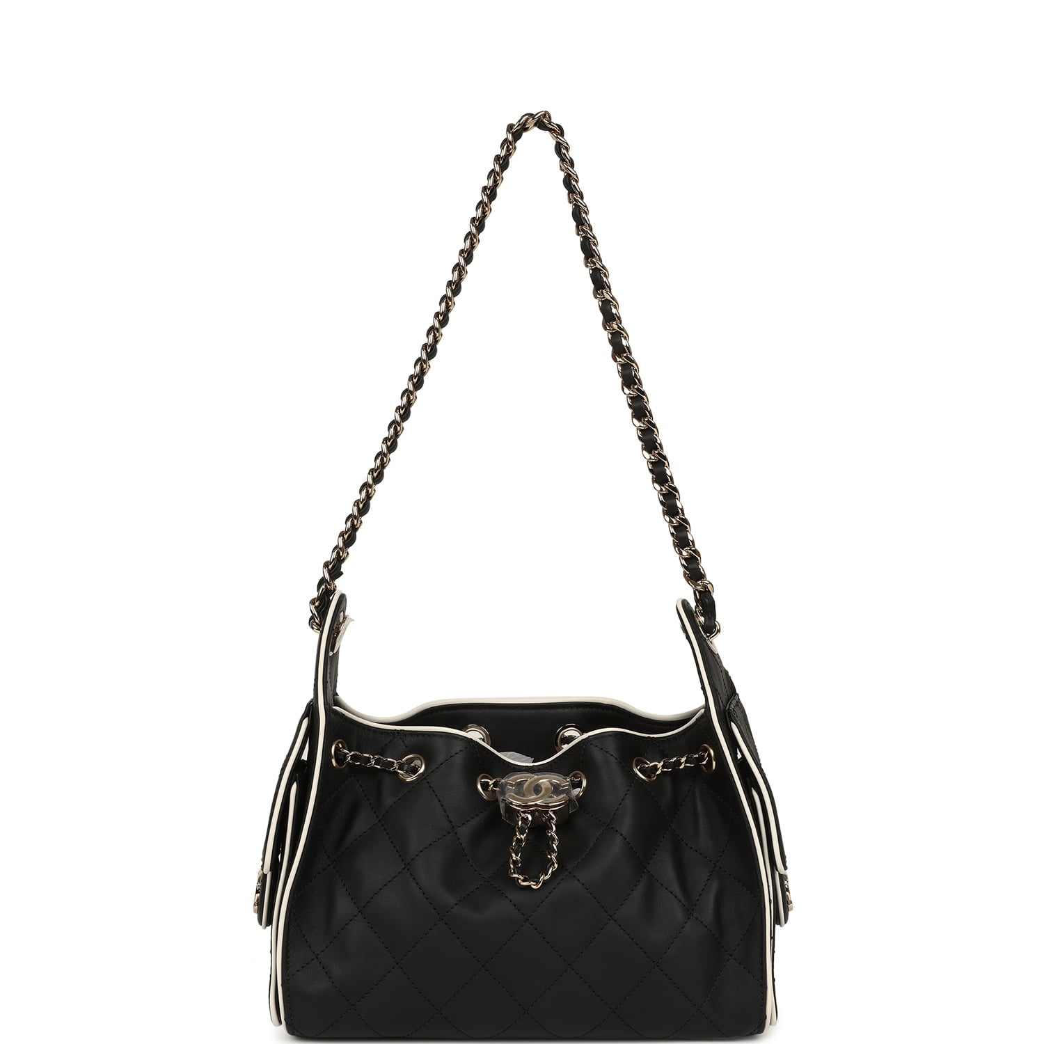 Chanel Mini 25 Hobo Bag Black and White Calfskin Light Gold Hardware